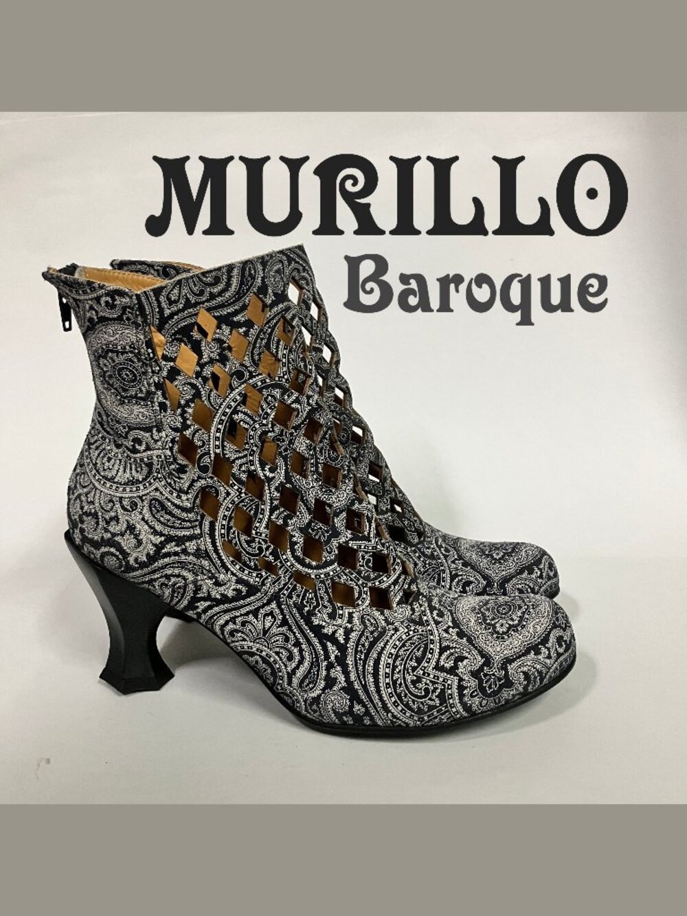 *BRAND NEW!* Fluevog 2014 Baroque MURILLO Boots, Grey Paisley, Size 9 (TTS)!